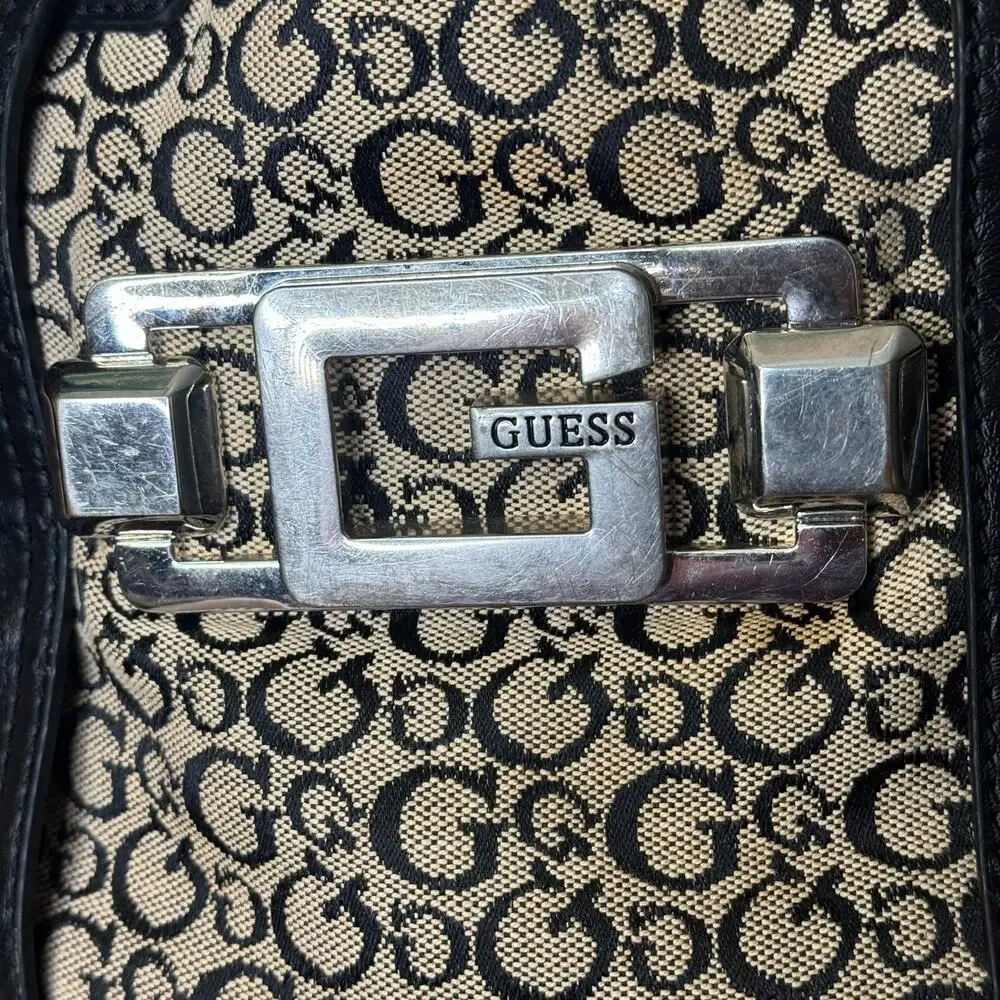 Vintage Guess Y2K Monogram Jacquard Buckle Tote Bag